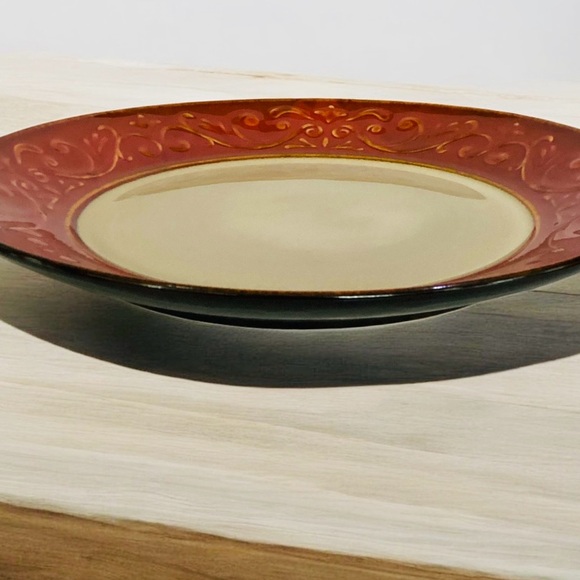 Pier 1 Imports Stoneware Red Scroll Pattern Dinner Plate Replacement Embossed - Picture 1 of 7